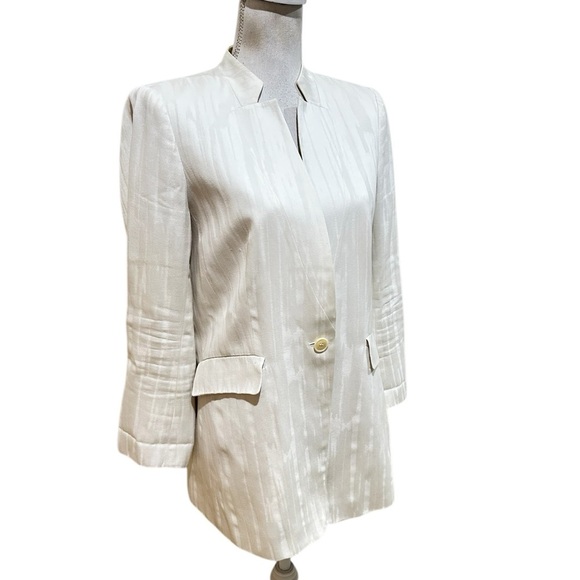 Lafayette New York single button lined stand up collar Cream Blazer size 12 - Picture 3 of 10